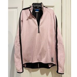 Women's Irideon Half-Zip Long Sleeve Pink White Brown Striped Shirt Size XL